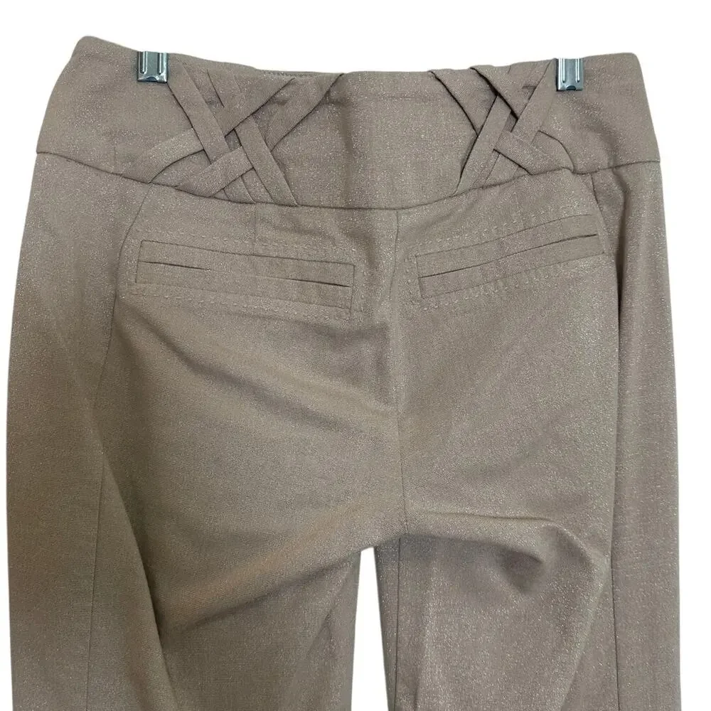 Vintage bebe Pants Made USA Size 2 Taupe Metallic Shimmer Straight Leg Y2K - Picture 6 of 11